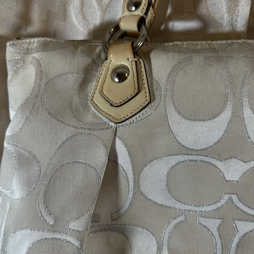 COACH Poppy Signature Metallic Glam Tote Shoulder Bag Purse 16289